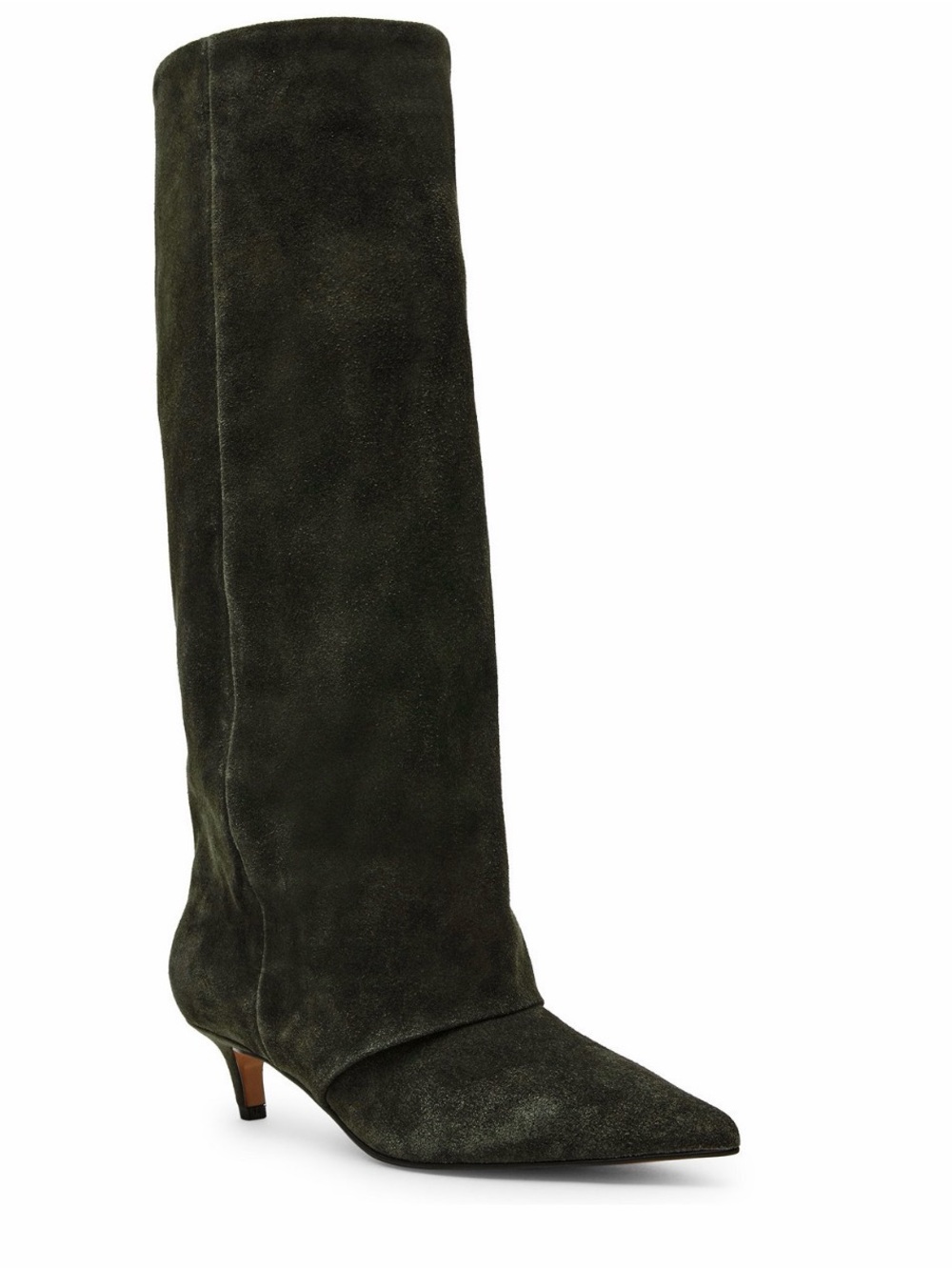 Steve Madden Dark Olive Suede Knee-High Slouch Pointed-Toe Heeled Boot